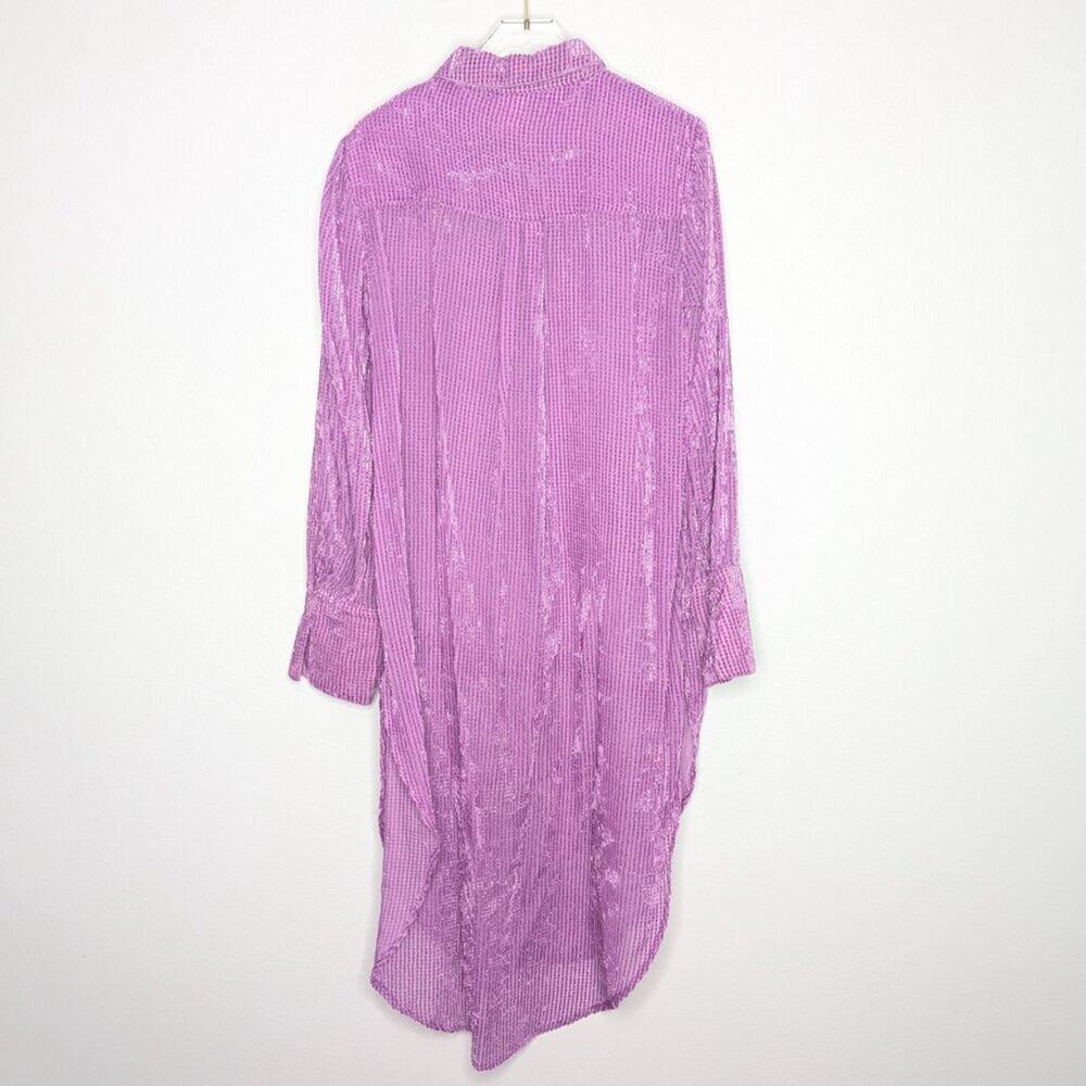 Anthropologie Akemi Kin Orchid Purple Velvet Striped Tunic Duster Long Sleeve M - Picture 2 of 7
